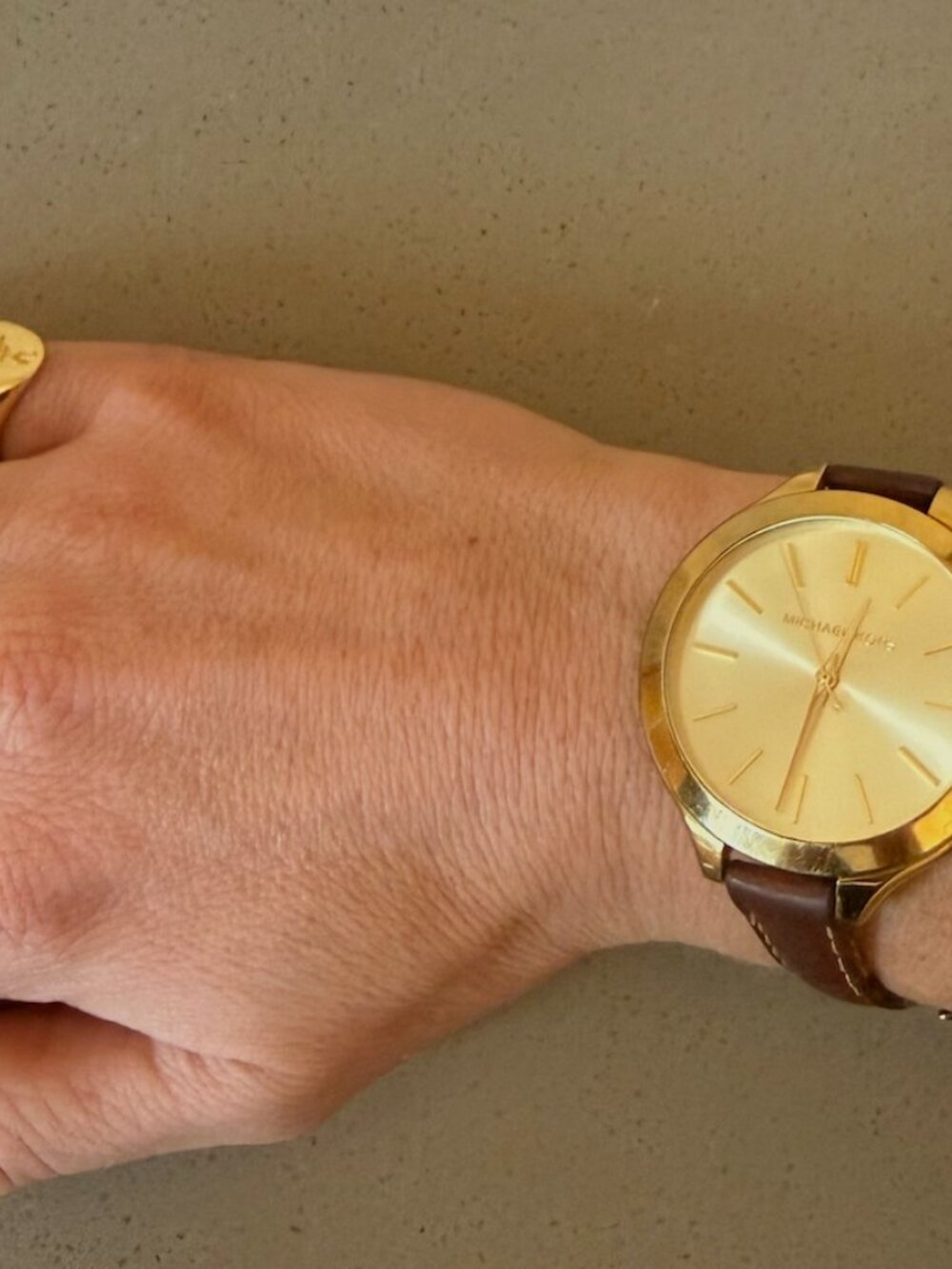 Michael Kors Gold Face Brown Leather Wrap Watch - Picture 2 of 3